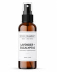 Brown spray bottle room and linen spray lavender eucalyptus with a white label on a white background