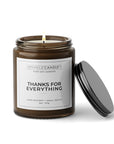 Thanks For Everything appreciation gift candle in amber glass jar