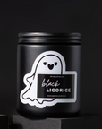 Black licorice candle in a sleek black jar, handpoured with notes of anise, clove, honey, cinnamon and amyris