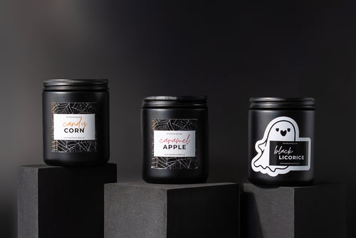 Limited edition Halloween candle bundle with Caramel Apple, Candy Corn and Black Licorice scents.