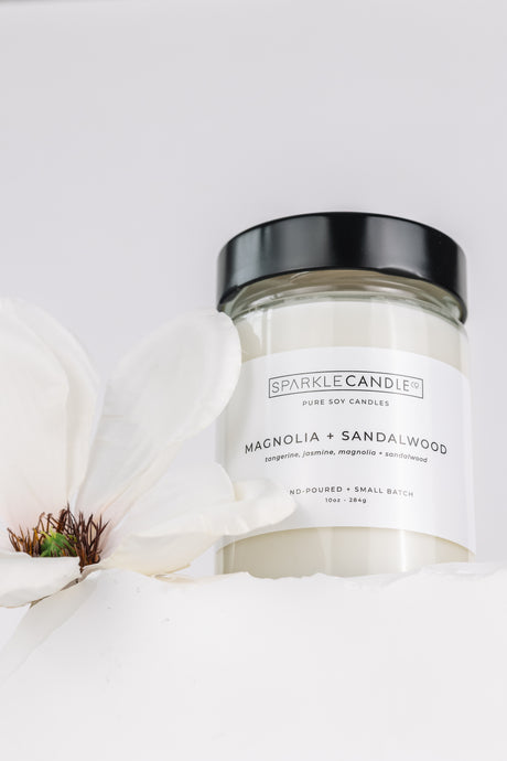 magnoila sandalwood soy wax candle
