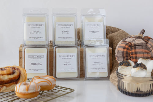 flame-free wax melts hand-poured with cozy fall fragrances