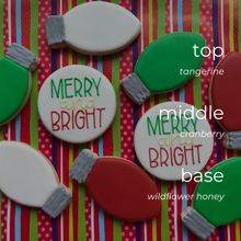 Load image into Gallery viewer, merry-and-bright-amber-jar-soy-wax-candle-scent-notes-cranberry-tangerine