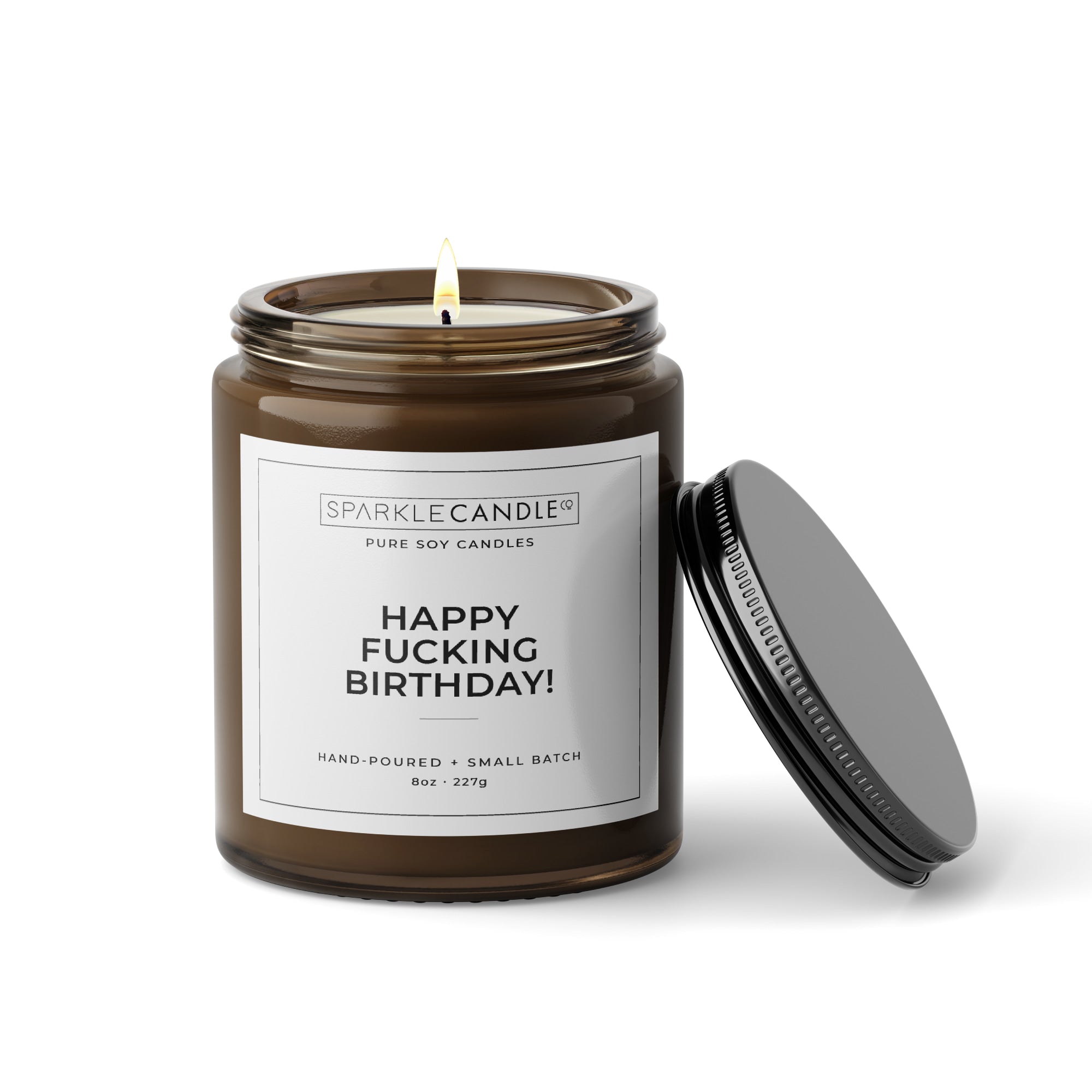 Happy Fucking Birthday funny birthday gift candle in amber glass jar