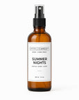 Brown room and linen spray bottle labeled 'Summer Nights' by Sparkle Candle on a white background
