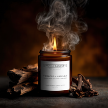 Load image into Gallery viewer, Candle with smoke and wooden elements on a dark background