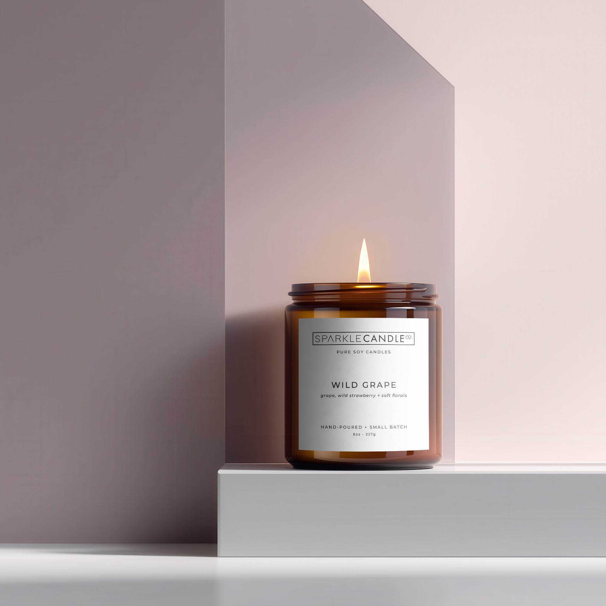 Wild Grape soy candle styled in a bright, modern setting